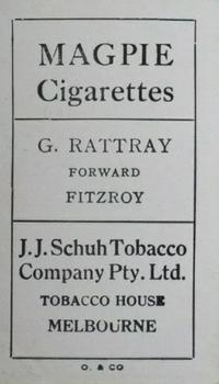 1921 J.J.Schuh Magpie Cigarettes Victorian League Footballers #NNO Gordon Rattray Back